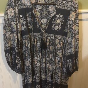 Black Floral Midi Dress with Tassel Tie and Boho Vibes